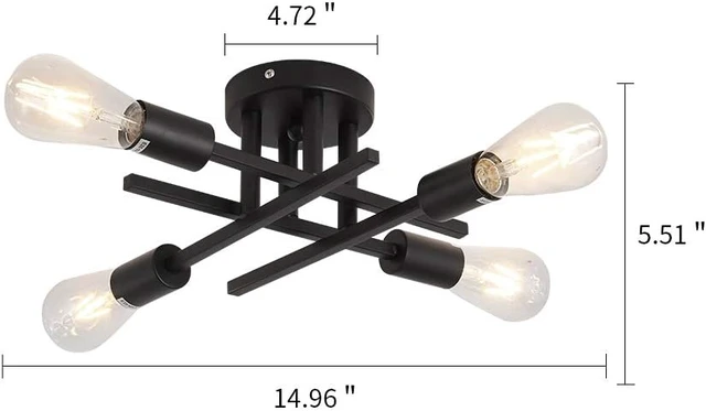 Alt view image 2 of 7 - ZGLAOJT Semi Flush Mount 4 Light Ceiling Light Matte Black with E26 Base Modern Chandelier for Farmhouse Kitchen Dining Room Bedroom Study Living Room.