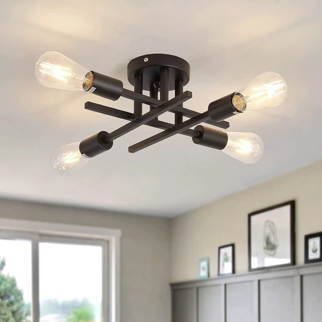 Main image of ZGLAOJT Semi Flush Mount 4 Light Ceiling Light Matte Black with E26 Base Modern Chandelier for Farmhouse Kitchen Dining Room Bedroom Study Living Room.