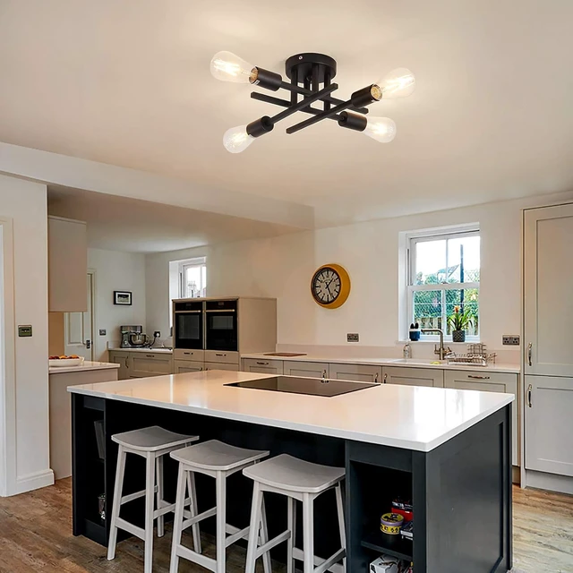 Alt view image 7 of 7 - ZGLAOJT Semi Flush Mount 4 Light Ceiling Light Matte Black with E26 Base Modern Chandelier for Farmhouse Kitchen Dining Room Bedroom Study Living Room.