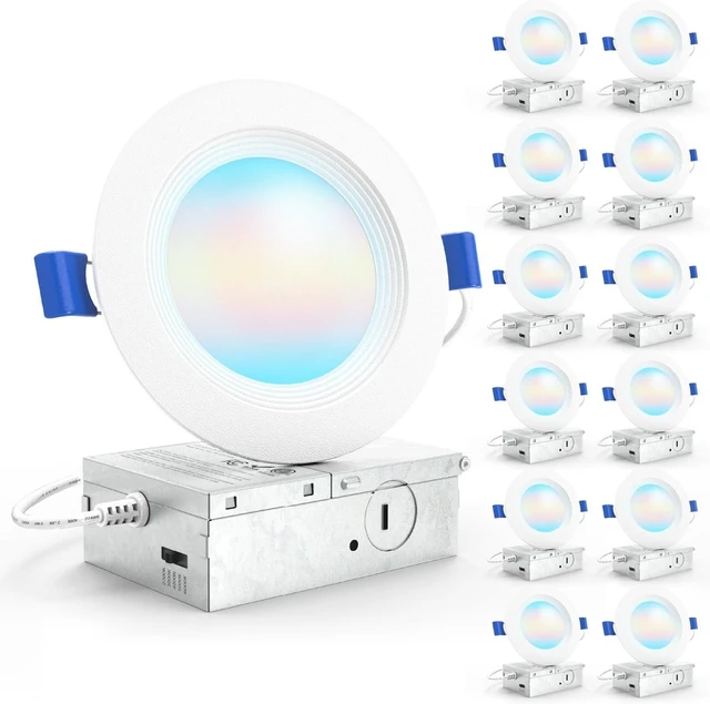 Main image of Sunco 12 Pack 4 Inch Slim Canless LED Recessed Lights, 10W 5CCT, Dimmable