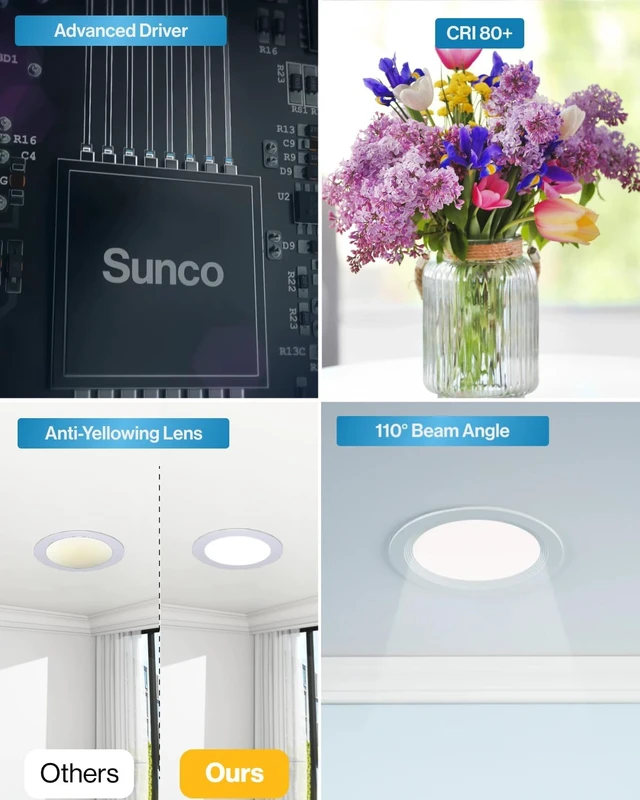 Alt view image 7 of 7 - Sunco 12 Pack 4 Inch Slim Canless LED Recessed Lights, 10W 5CCT, Dimmable