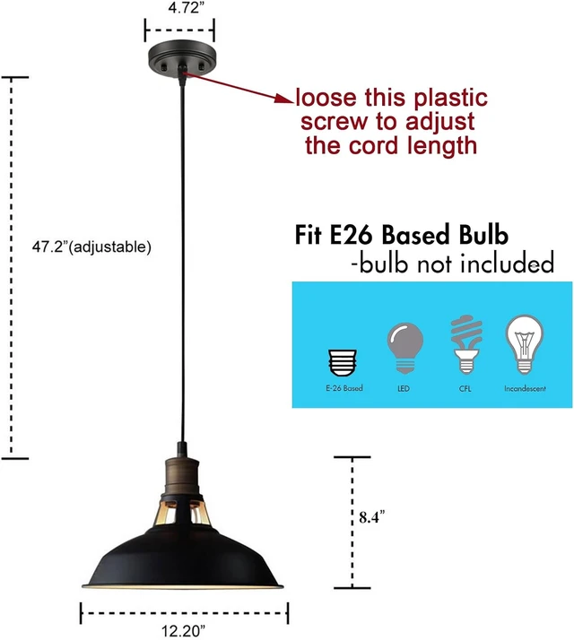 Alt view image 6 of 7 - CLAXY Farmhouse Barn Pendant Light Black 1-Light Hardwired Hanging Light