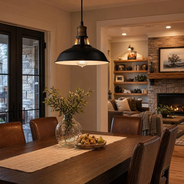 Alt view image 4 of 7 - CLAXY Farmhouse Barn Pendant Light Black 1-Light Hardwired Hanging Light