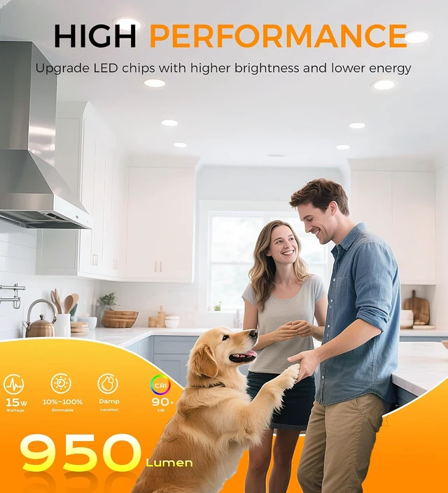 Alt view image 4 of 7 - CLOUDY BAY 6 inch 3000K/ 4000K/ 5000K Selectable,Dimmable Recessed Lighting 15W CRI90+,Ultra Thin LED Recessed Light with Junction Box,IC Rated, Canless Wafer Downlight, Damp Location, White, 6 Pack