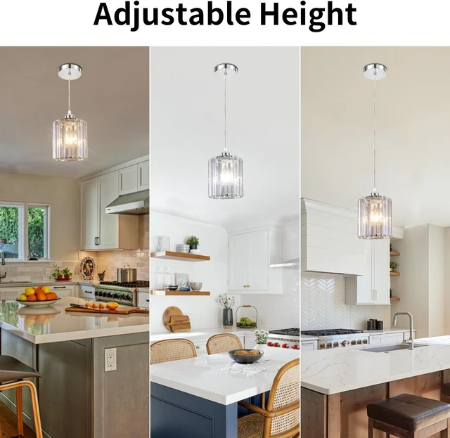 Alt view image 4 of 7 - TISLYCO Crystal Pendant Lights - Kitchen Island Lighting, Mini Crystal Chandelier for Living Room, Dining Room, Hallway, Bar - 2 Pack - Silver