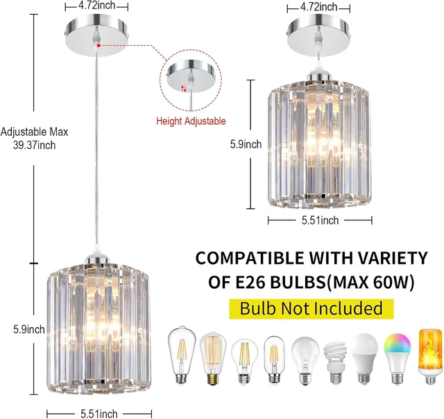 Alt view image 6 of 7 - TISLYCO Crystal Pendant Lights - Kitchen Island Lighting, Mini Crystal Chandelier for Living Room, Dining Room, Hallway, Bar - 2 Pack - Silver