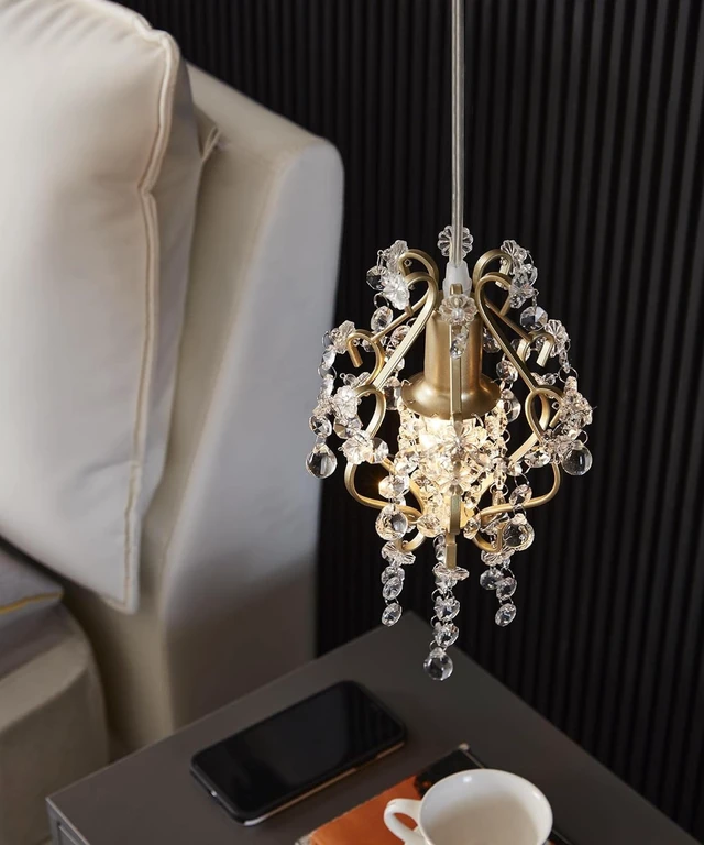 Alt view image 4 of 5 - Surpars House Elegant Mini Chandelier Plug in Crystal Pendant Light,Golden