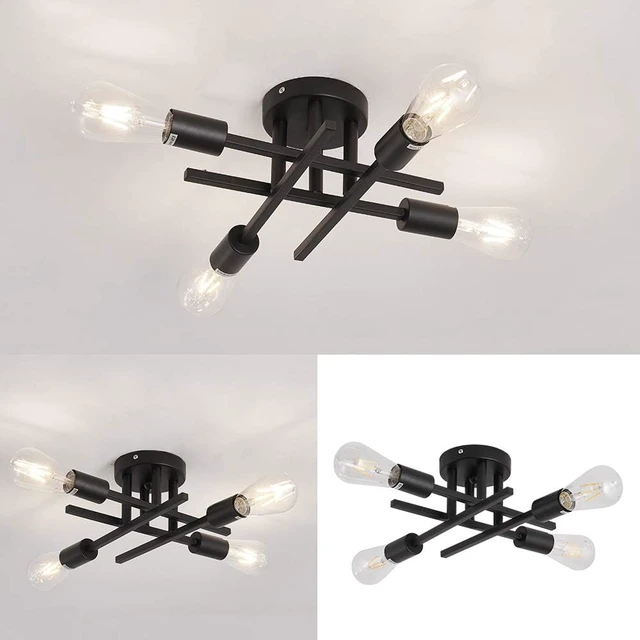 Alt view image 3 of 7 - ZGLAOJT Semi Flush Mount 4 Light Ceiling Light Matte Black with E26 Base Modern Chandelier for Farmhouse Kitchen Dining Room Bedroom Study Living Room.