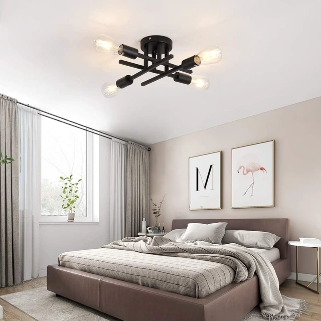 Alt view image 4 of 7 - ZGLAOJT Semi Flush Mount 4 Light Ceiling Light Matte Black with E26 Base Modern Chandelier for Farmhouse Kitchen Dining Room Bedroom Study Living Room.