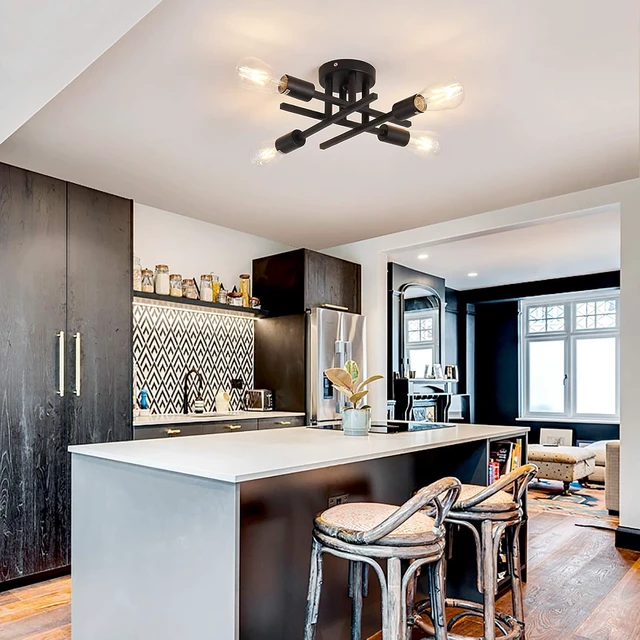 Alt view image 5 of 7 - ZGLAOJT Semi Flush Mount 4 Light Ceiling Light Matte Black with E26 Base Modern Chandelier for Farmhouse Kitchen Dining Room Bedroom Study Living Room.