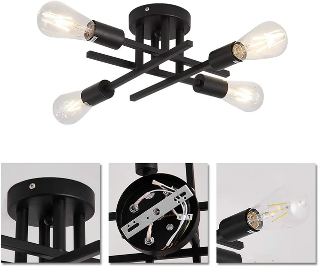 Alt view image 6 of 7 - ZGLAOJT Semi Flush Mount 4 Light Ceiling Light Matte Black with E26 Base Modern Chandelier for Farmhouse Kitchen Dining Room Bedroom Study Living Room.