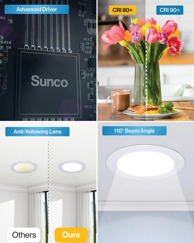 Alt view image 6 of 6 - Sunco 16 Pack 6 Inch Canless LED Ultra-Slim Recessed Light, 14W-100W
