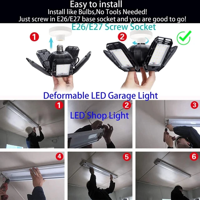 Alt view image 4 of 6 - Garage Lights Led, Deformable Design with Adjustable Panels,150W 15000LM 6500K E26/E27 Screw Base, Super Bright Shop Lighting, 2 Pack