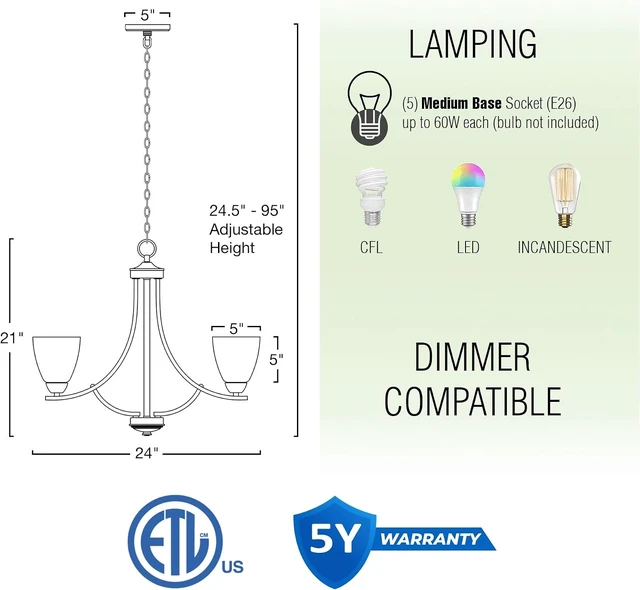 Alt view image 4 of 7 - Kira Home Weston 24" Large Modern Transitional 5-Light Chandelier