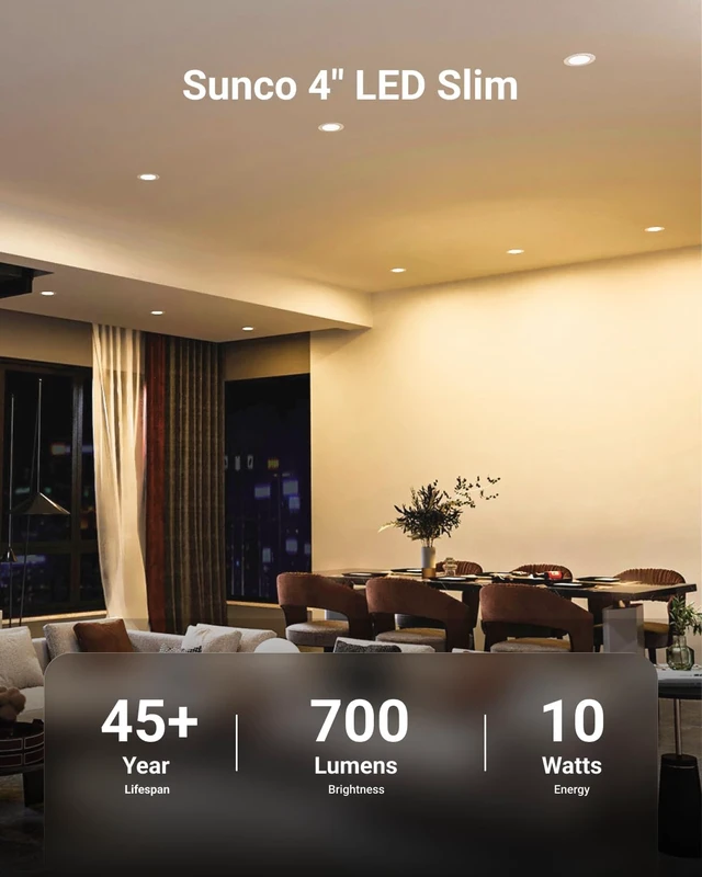 Alt view image 2 of 7 - Sunco 12 Pack 4 Inch Slim Canless LED Recessed Lights, 10W 5CCT, Dimmable