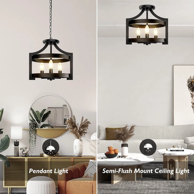 Alt view image 3 of 7 - BesLowe 3-Light Semi Flush Mount Ceiling Light, Convertible Pendant Light