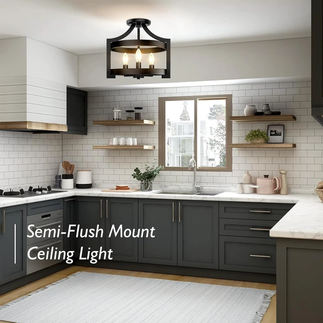Alt view image 6 of 7 - BesLowe 3-Light Semi Flush Mount Ceiling Light, Convertible Pendant Light
