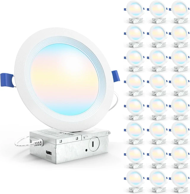 Main image of Sunco 24 Pack 6 Inch Canless LED Recessed Lights, 5CCT, 14W, Dimmable