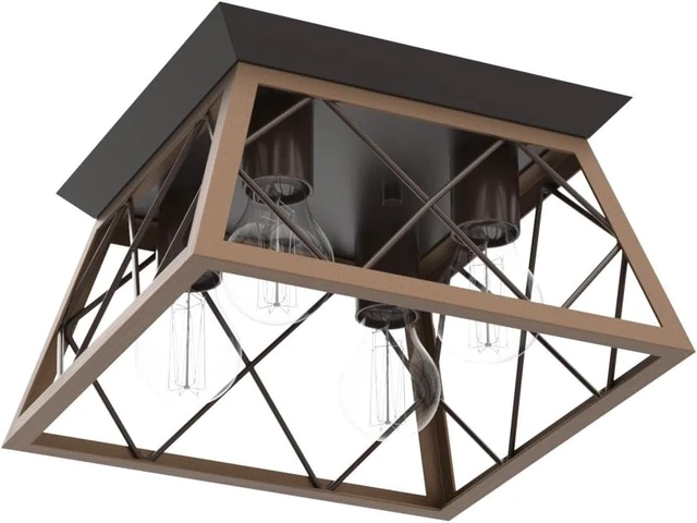 Alt view image 4 of 7 - FadimiKoo Flush Mount Ceiling Light Fixtures for Kitchen Hallway, 4-Light Close to Ceiling Lighting, Industrial Farmhouse Square Cage Ceiling Lamp for Dining Room, Living Room, Bulb Not Included