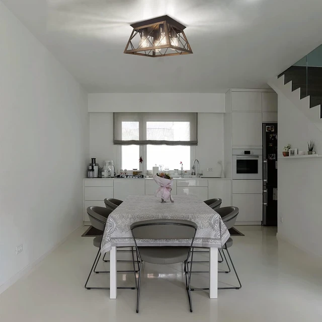 Alt view image 7 of 7 - FadimiKoo Flush Mount Ceiling Light Fixtures for Kitchen Hallway, 4-Light Close to Ceiling Lighting, Industrial Farmhouse Square Cage Ceiling Lamp for Dining Room, Living Room, Bulb Not Included