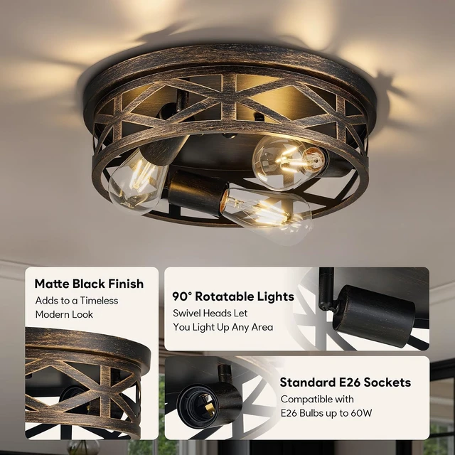 Alt view image 4 of 7 - VONLUCE Flush Mount Ceiling Light 13", 3-Light Hallway Light Fixture, 2 pcs
