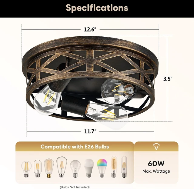 Alt view image 7 of 7 - VONLUCE Flush Mount Ceiling Light 13", 3-Light Hallway Light Fixture, 2 pcs