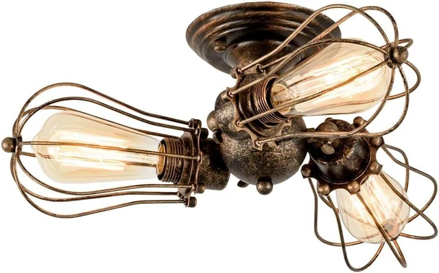 Main image of Luling Vintage Ceiling Light Industrial, Adjustable Socket Metal Wire Cage Lamp Semi-Flush Mount Rustic Ceiling Light Metal Lamp Fixtures (No Bulb) (with 3 Light) (Bronze)