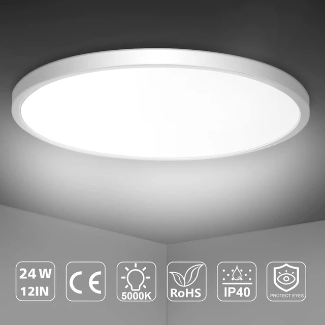 Alt view image 2 of 7 - LED Flush Mount Ceiling Light Fixture, 5000K Daylight White 24W(240W Equivalent) 12 Inch Flat Modern Ceiling Lighting, 3200LM Ceiling Lamp for Bathroom Porch, Kitchen, Bedroom, Living Room, Hallway