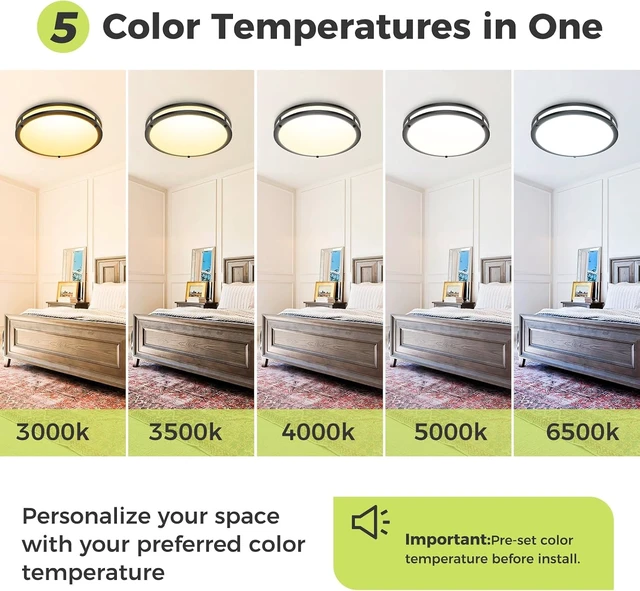 Alt view image 4 of 7 - hepside 13inch Flush Mount Ceiling Light Fixture 2 Pack, Dimmable & 5 Color Temperatures Ceiling Light Black, 24W 3000K 3500K 4000K 5000K 6500K Adjustable Ceiling Lamps for Bathroom Bedroom Hallway