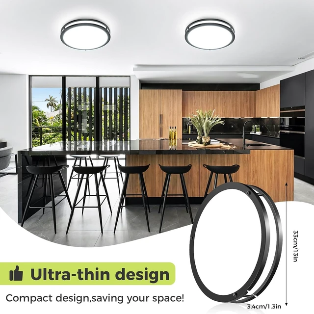 Alt view image 6 of 7 - hepside 13inch Flush Mount Ceiling Light Fixture 2 Pack, Dimmable & 5 Color Temperatures Ceiling Light Black, 24W 3000K 3500K 4000K 5000K 6500K Adjustable Ceiling Lamps for Bathroom Bedroom Hallway