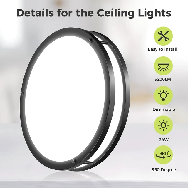 Alt view image 7 of 7 - hepside 13inch Flush Mount Ceiling Light Fixture 2 Pack, Dimmable & 5 Color Temperatures Ceiling Light Black, 24W 3000K 3500K 4000K 5000K 6500K Adjustable Ceiling Lamps for Bathroom Bedroom Hallway