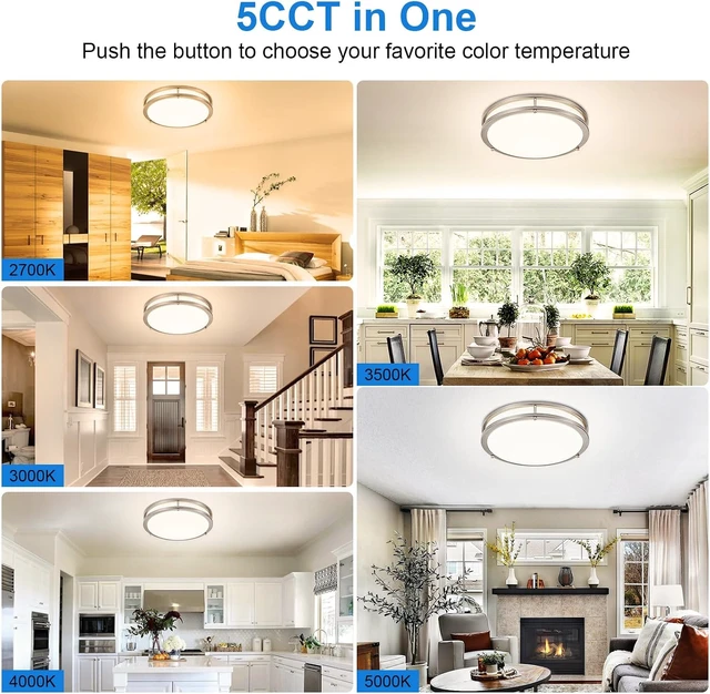 Alt view image 3 of 7 - DLLT Flush Mount LED Ceiling Light: 13 Inch 5CCT (3000K-6000K) & Dimmable Ceiling Light Fixtures for Bedroom Hallway - 24W Modern Brushed Nickel Super Bright Kitchen Lighting Fixtures Ceiling