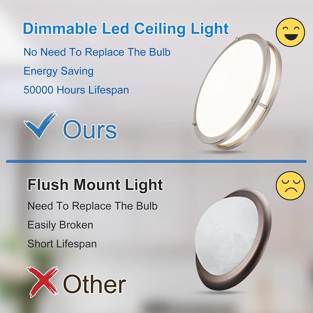 Alt view image 2 of 7 - DLLT Flush Mount LED Ceiling Light: 13 Inch 5CCT (3000K-6000K) & Dimmable Ceiling Light Fixtures for Bedroom Hallway - 24W Modern Brushed Nickel Super Bright Kitchen Lighting Fixtures Ceiling
