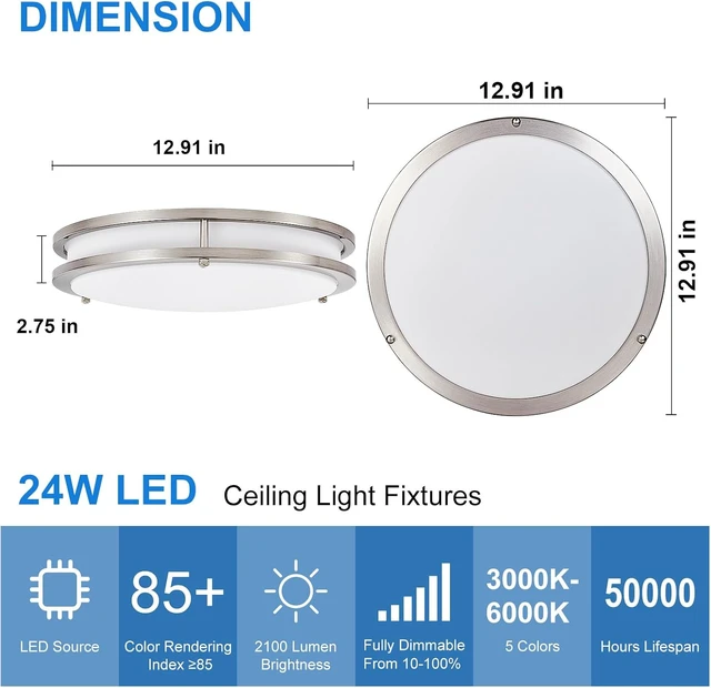 Alt view image 5 of 7 - DLLT Flush Mount LED Ceiling Light: 13 Inch 5CCT (3000K-6000K) & Dimmable Ceiling Light Fixtures for Bedroom Hallway - 24W Modern Brushed Nickel Super Bright Kitchen Lighting Fixtures Ceiling