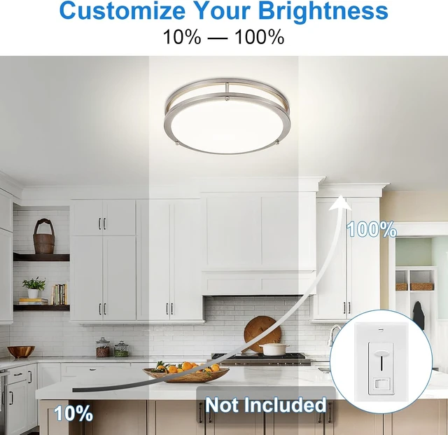 Alt view image 4 of 7 - DLLT Flush Mount LED Ceiling Light: 13 Inch 5CCT (3000K-6000K) & Dimmable Ceiling Light Fixtures for Bedroom Hallway - 24W Modern Brushed Nickel Super Bright Kitchen Lighting Fixtures Ceiling
