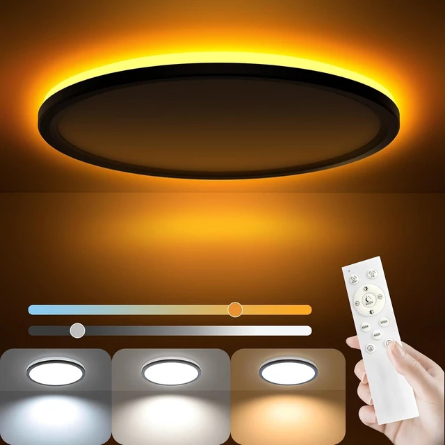Main image of AmazeFan 12Inch LED Flush Mount Ceiling Light with Remote Control, Dimmable Night Light 1800K 3000K/4000K/6500K 24W Low Profile Hardwiring Ceiling Lamp for Bedroom LivingRoom Kitchen Hallway-Black
