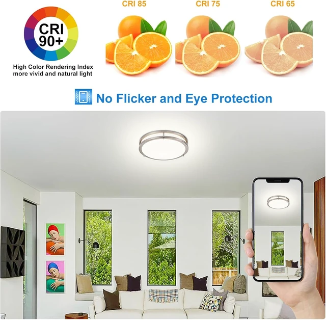 Alt view image 7 of 7 - DLLT Flush Mount LED Ceiling Light: 13 Inch 5CCT (3000K-6000K) & Dimmable Ceiling Light Fixtures for Bedroom Hallway - 24W Modern Brushed Nickel Super Bright Kitchen Lighting Fixtures Ceiling