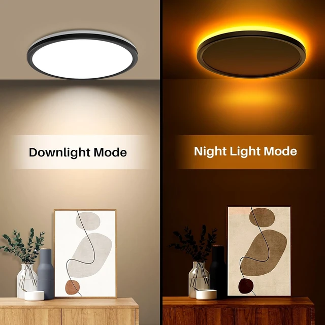 Alt view image 5 of 7 - AmazeFan 12Inch LED Flush Mount Ceiling Light with Remote Control, Dimmable Night Light 1800K 3000K/4000K/6500K 24W Low Profile Hardwiring Ceiling Lamp for Bedroom LivingRoom Kitchen Hallway-Black