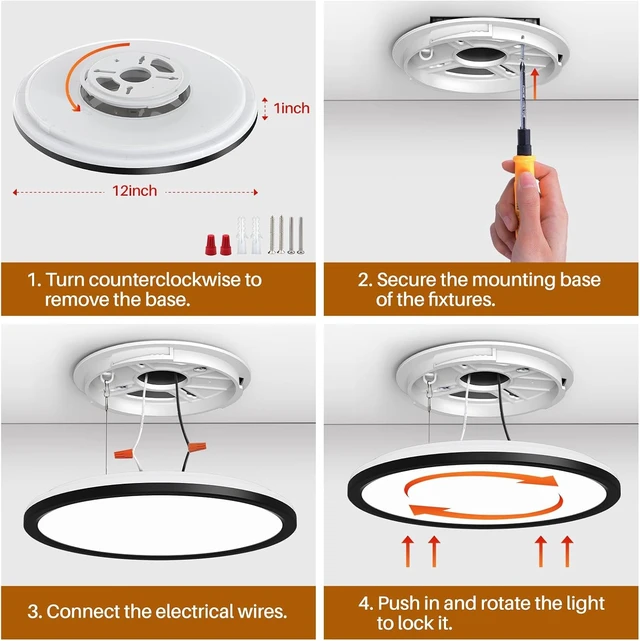 Alt view image 6 of 7 - AmazeFan 12Inch LED Flush Mount Ceiling Light with Remote Control, Dimmable Night Light 1800K 3000K/4000K/6500K 24W Low Profile Hardwiring Ceiling Lamp for Bedroom LivingRoom Kitchen Hallway-Black