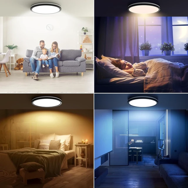 Alt view image 7 of 7 - AmazeFan 12Inch LED Flush Mount Ceiling Light with Remote Control, Dimmable Night Light 1800K 3000K/4000K/6500K 24W Low Profile Hardwiring Ceiling Lamp for Bedroom LivingRoom Kitchen Hallway-Black