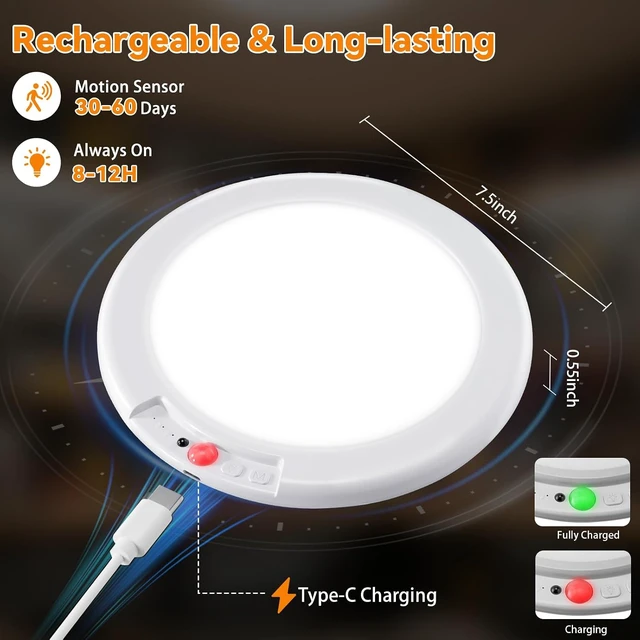 Alt view image 2 of 7 - KYEKIO 2Pack Rechargeable LED Ceiling Light/Shower Light with Remote