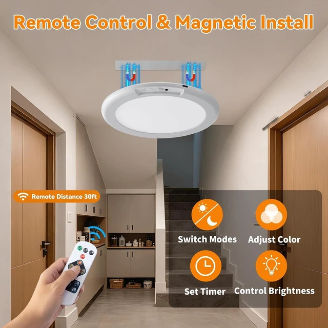 Alt view image 3 of 7 - KYEKIO 2Pack Rechargeable LED Ceiling Light/Shower Light with Remote