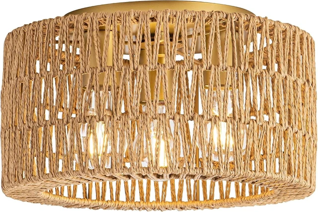 Main image of Rpzloila 12.6 Rattan Ceiling Light, 3-Light Boho Light Fixture