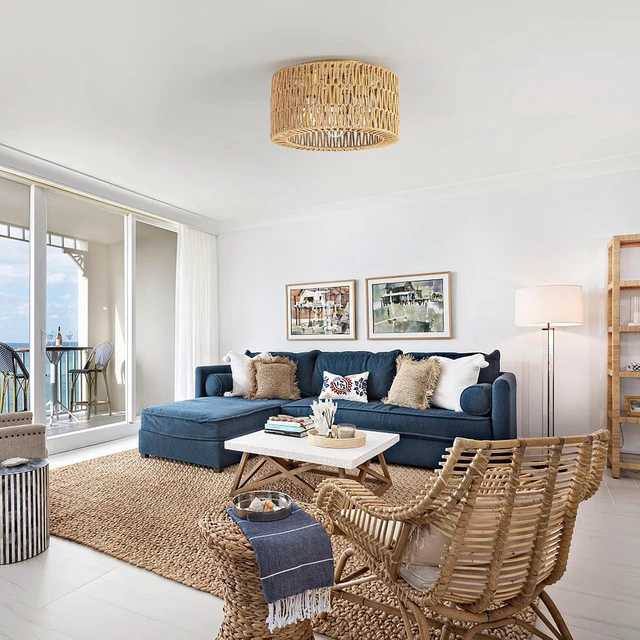 Alt view image 4 of 7 - Rpzloila 12.6 Rattan Ceiling Light, 3-Light Boho Light Fixture