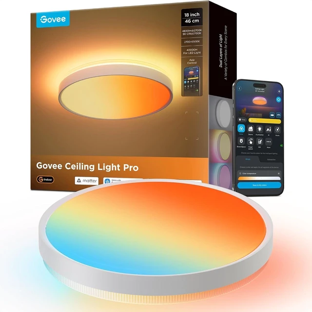 Main image of Govee Smart Ceiling Light Pro, RGBIC 4800LM 2700K-6500K 18 Inch 1 Pack