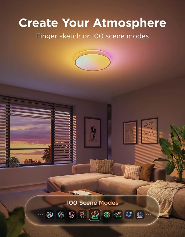 Alt view image 4 of 7 - Govee Smart Ceiling Light Pro, RGBIC 4800LM 2700K-6500K 18 Inch 1 Pack