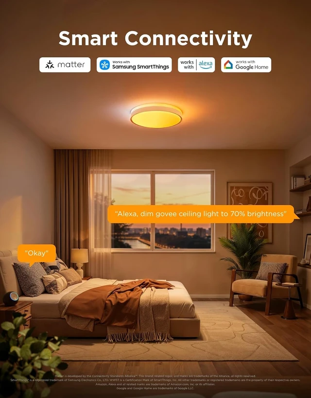 Alt view image 5 of 7 - Govee Smart Ceiling Light Pro, RGBIC 4800LM 2700K-6500K 18 Inch 1 Pack