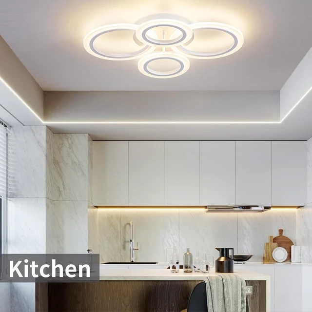 Alt view image 2 of 7 - Shine LUEST 34W LED Ceiling Light with Remote, 3000-6000K Dimmable Modern Flush Mount Ceiling Lighting Fixture White 4 Rings Round Chandelier Ceiling Lamp for Small Room, Bedroom