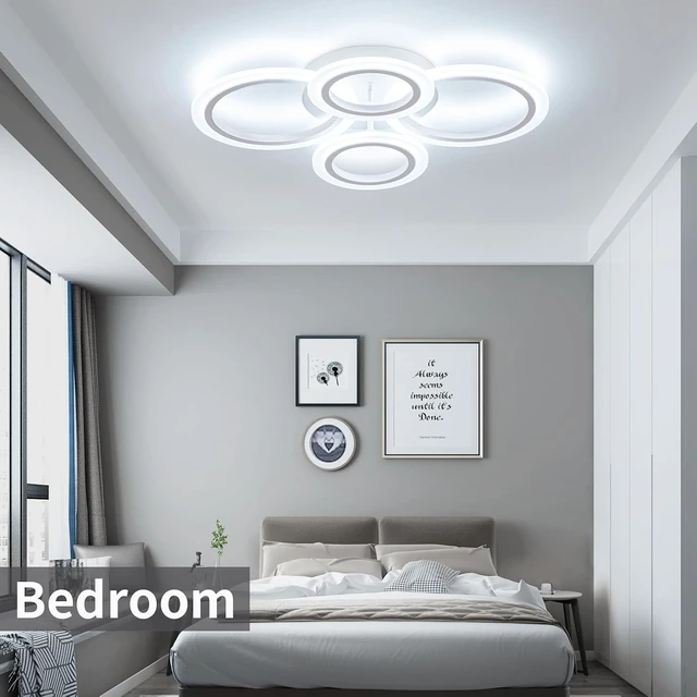 Alt view image 3 of 7 - Shine LUEST 34W LED Ceiling Light with Remote, 3000-6000K Dimmable Modern Flush Mount Ceiling Lighting Fixture White 4 Rings Round Chandelier Ceiling Lamp for Small Room, Bedroom