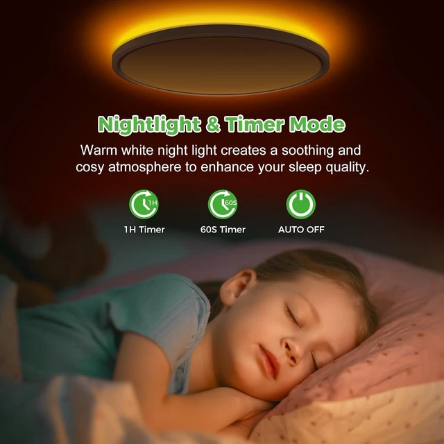 Alt view image 2 of 7 - zemty 12 Inch LED Ceiling Light with Night Light 1800K, 3000K/4000K/6500K Dimmable Light Fixtures with Remote Control,24W 2400lm Flush Mount Ceiling Lamp for Bedroom LivingRoom Bathroom Kitchen-White